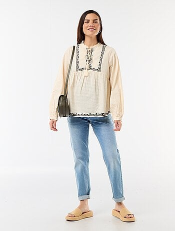 Blusa premaman ricamata in garza di cotone