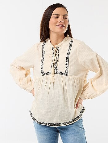 Blusa premaman ricamata in garza di cotone