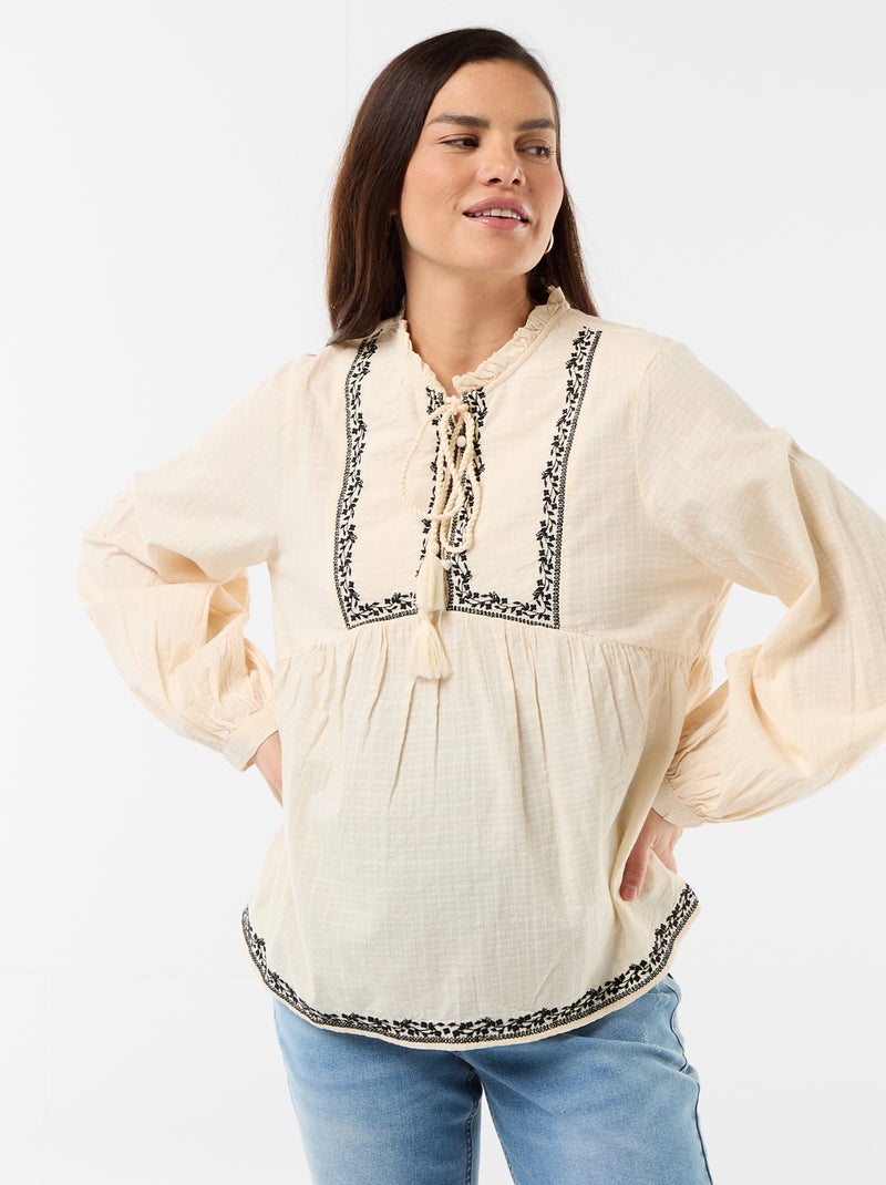Blusa premaman ricamata in garza di cotone Bianco - Kiabi