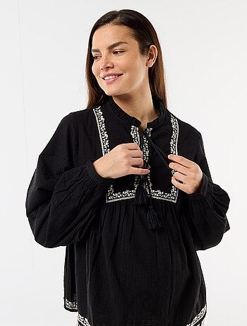 Blusa premaman ricamata in garza di cotone
