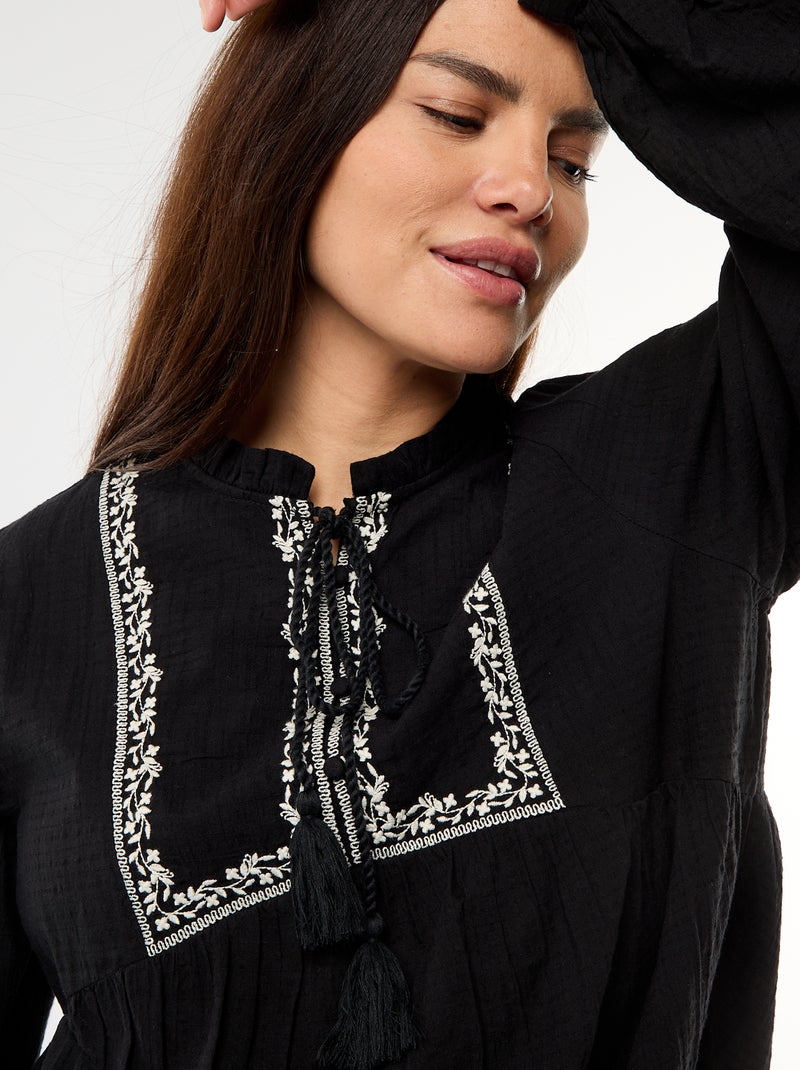 Blusa premaman ricamata in garza di cotone Nero - Kiabi
