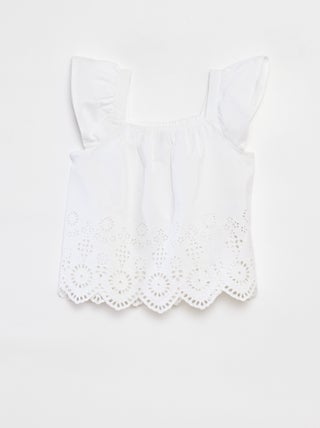 Blusa punto smock con ricamo sangallo