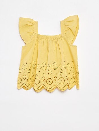Blusa punto smock con ricamo sangallo
