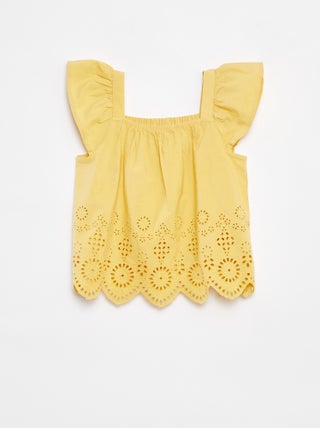 Blusa punto smock con ricamo sangallo