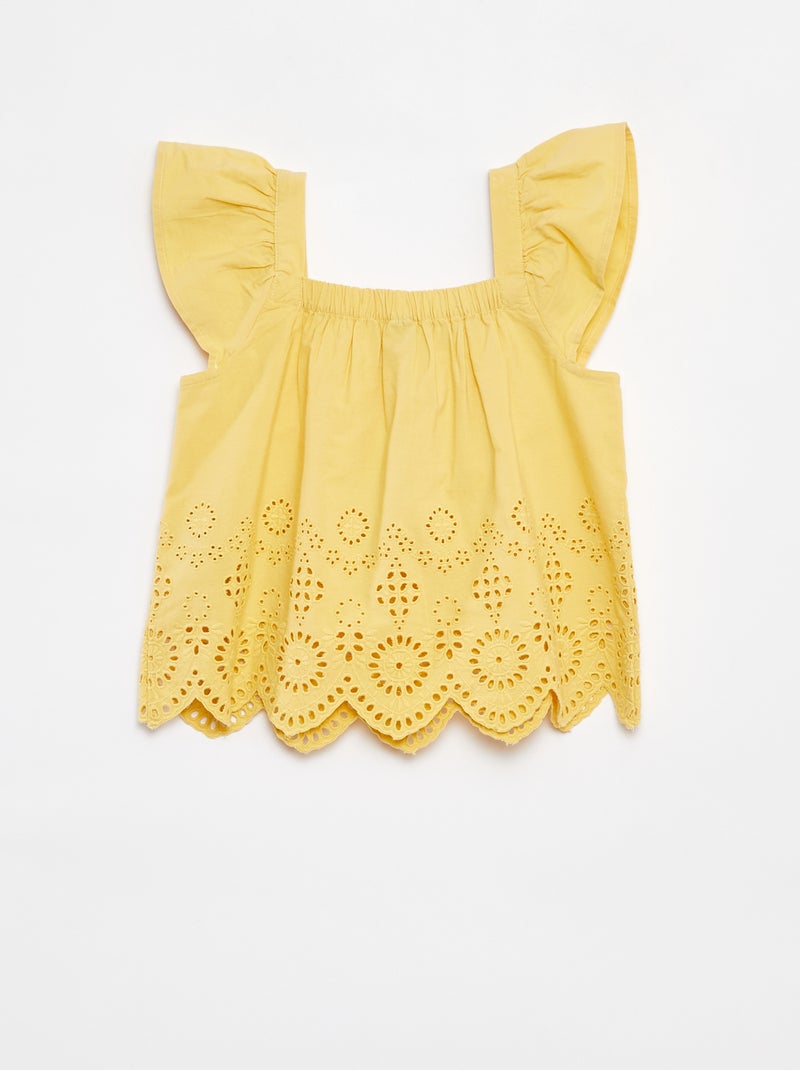 Blusa punto smock con ricamo sangallo giallo - Kiabi