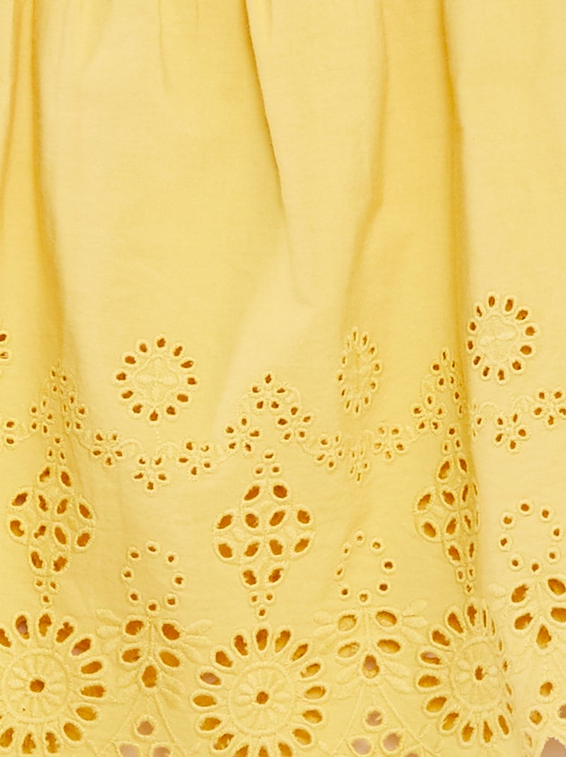 Blusa punto smock con ricamo sangallo giallo - Kiabi