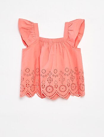 Blusa punto smock con ricamo sangallo
