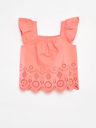 Blusa punto smock con ricamo sangallo