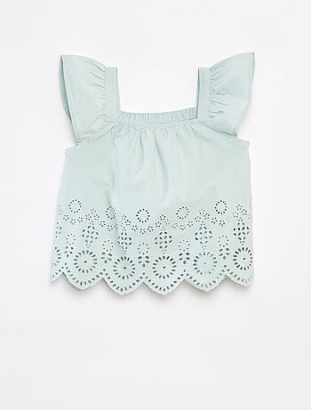 Blusa punto smock con ricamo sangallo
