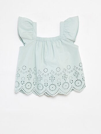 Blusa punto smock con ricamo sangallo