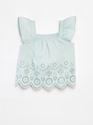 Blusa punto smock con ricamo sangallo