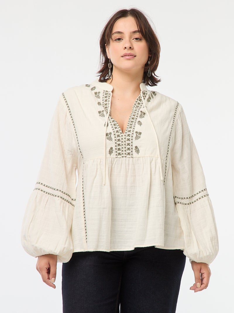 Blusa ricamata a maniche lunghe Beige - Kiabi