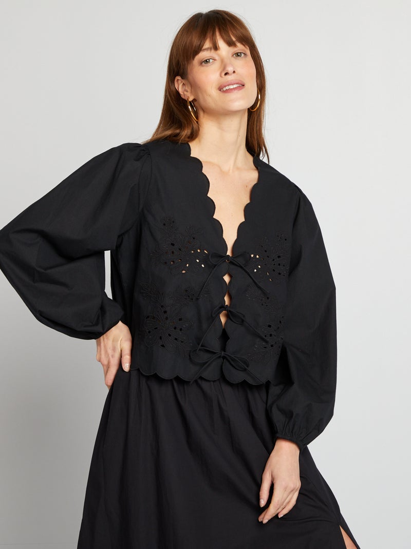 Blusa ricamata con fiocchetti nero - Kiabi