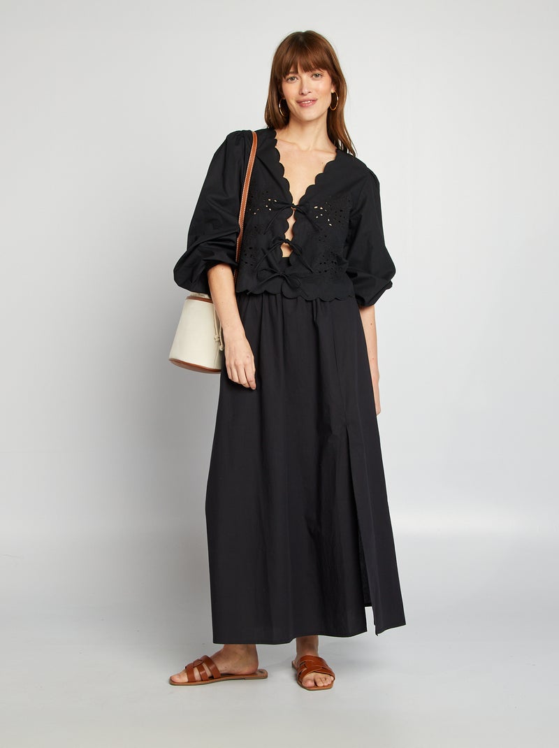 Blusa ricamata con fiocchetti nero - Kiabi