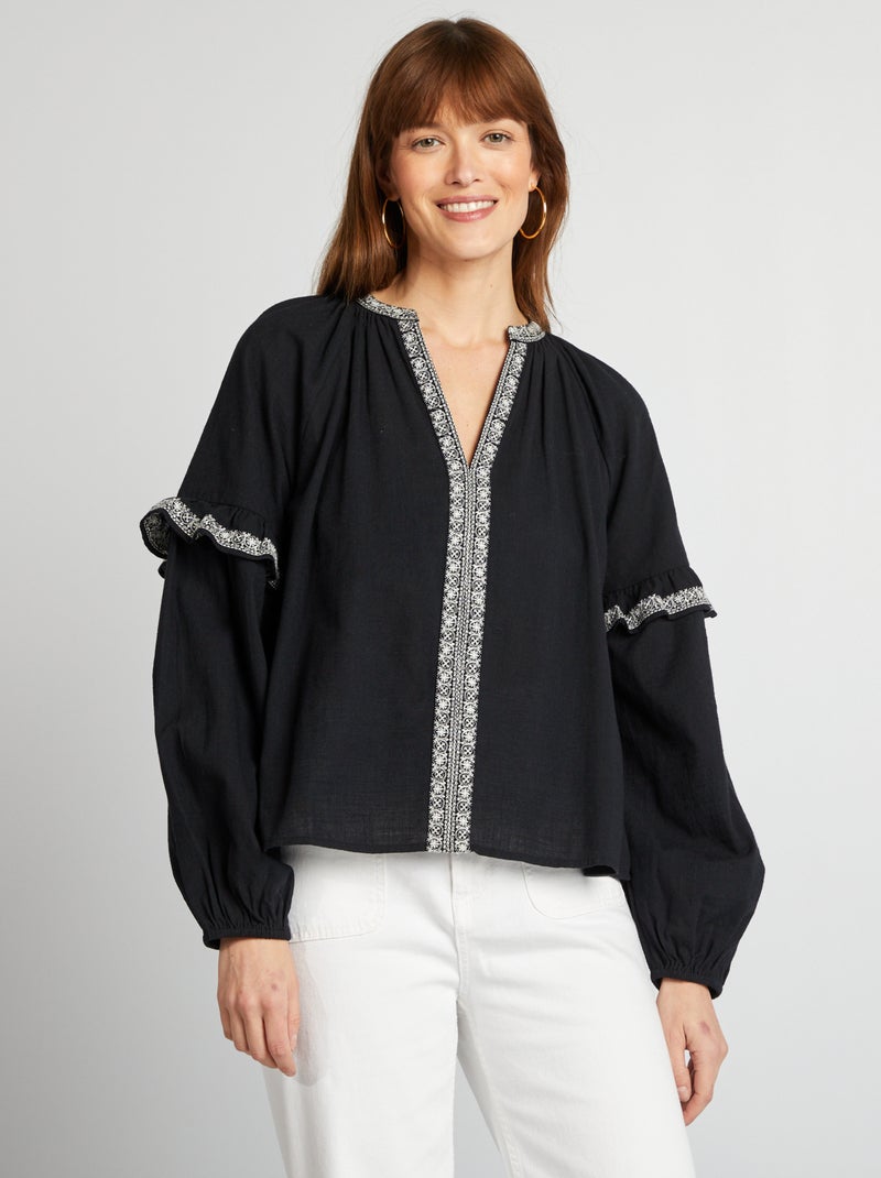 Blusa ricamata NERO - Kiabi