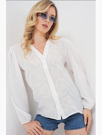 Blusa ricamata scollo a v con bottoni bdart