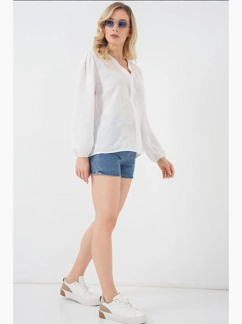 Blusa ricamata scollo a v con bottoni bdart Crema - Kiabi