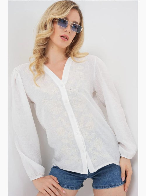 Blusa ricamata scollo a v con bottoni bdart - Kiabi