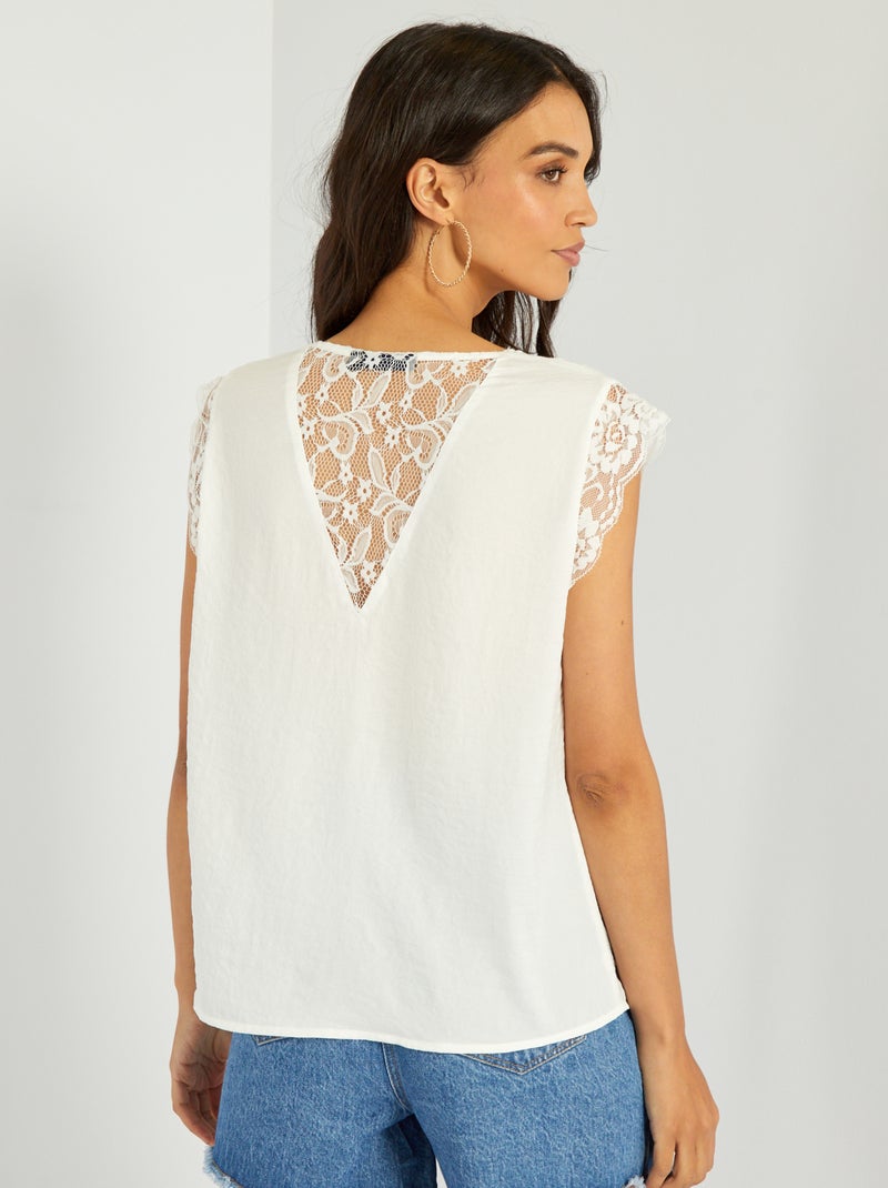 Blusa satinata con pizzo Bianco - Kiabi