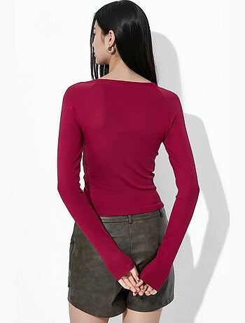 Blusa scollata a v a maniche lunghe dalla linea aderente busem