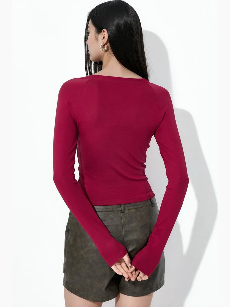 Blusa scollata a v a maniche lunghe dalla linea aderente busem Rosso bordeaux - Kiabi