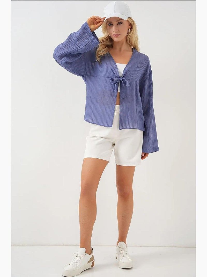 Blusa scollo a v con fiocco bdart Blu scuro - Kiabi