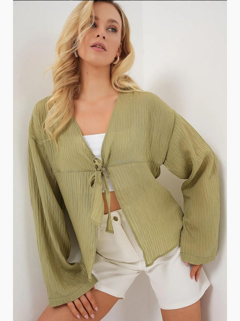 Blusa scollo a v con fiocco bdart Verde pastello - Kiabi