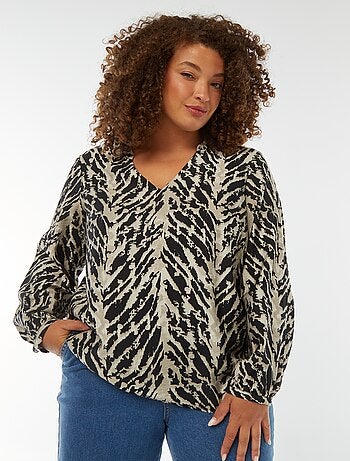 Blusa scollo a V e maniche lunghe con motivo