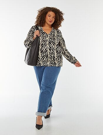 Blusa scollo a V e maniche lunghe con motivo