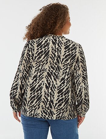 Blusa scollo a V e maniche lunghe con motivo