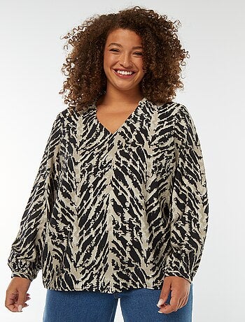 Blusa scollo a V e maniche lunghe con motivo