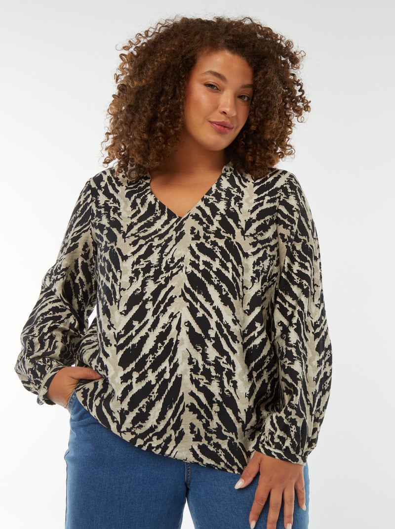 Blusa scollo a V e maniche lunghe con motivo Beige - Kiabi