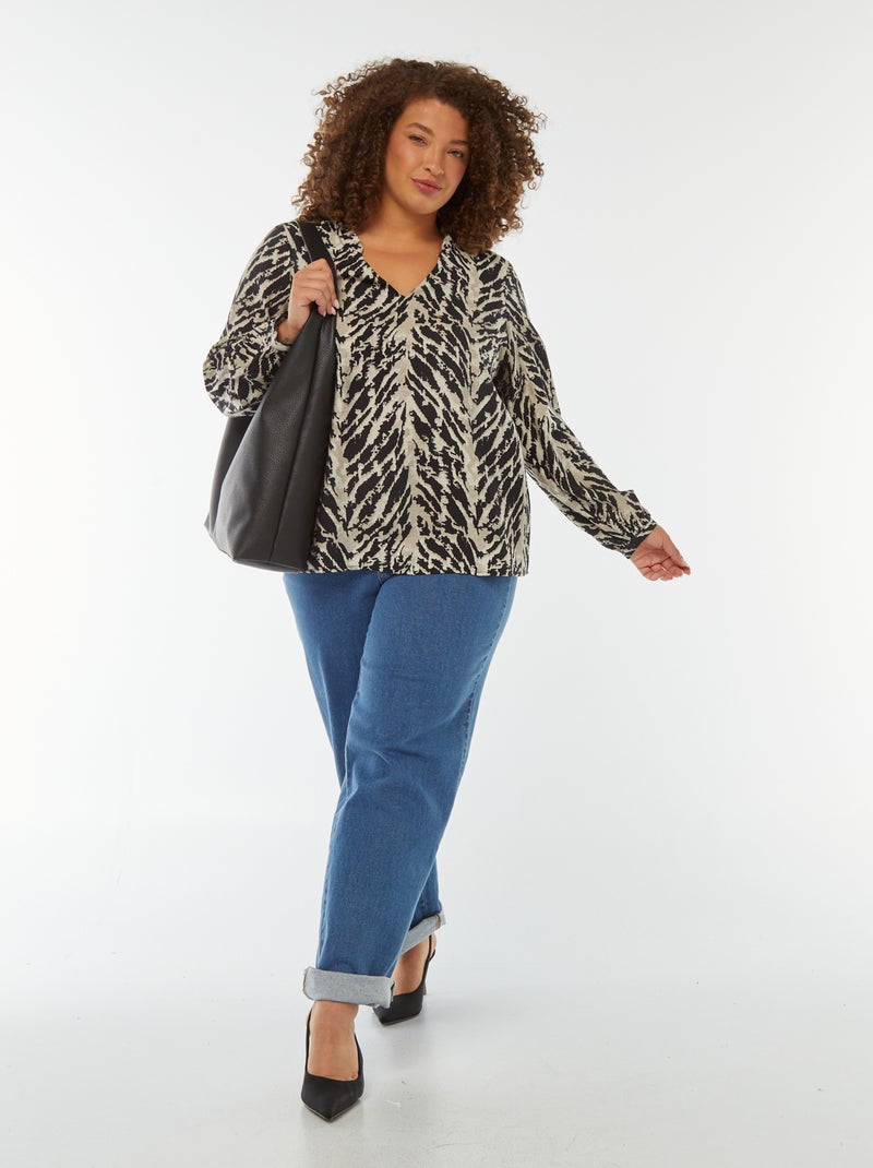 Blusa scollo a V e maniche lunghe con motivo Beige - Kiabi