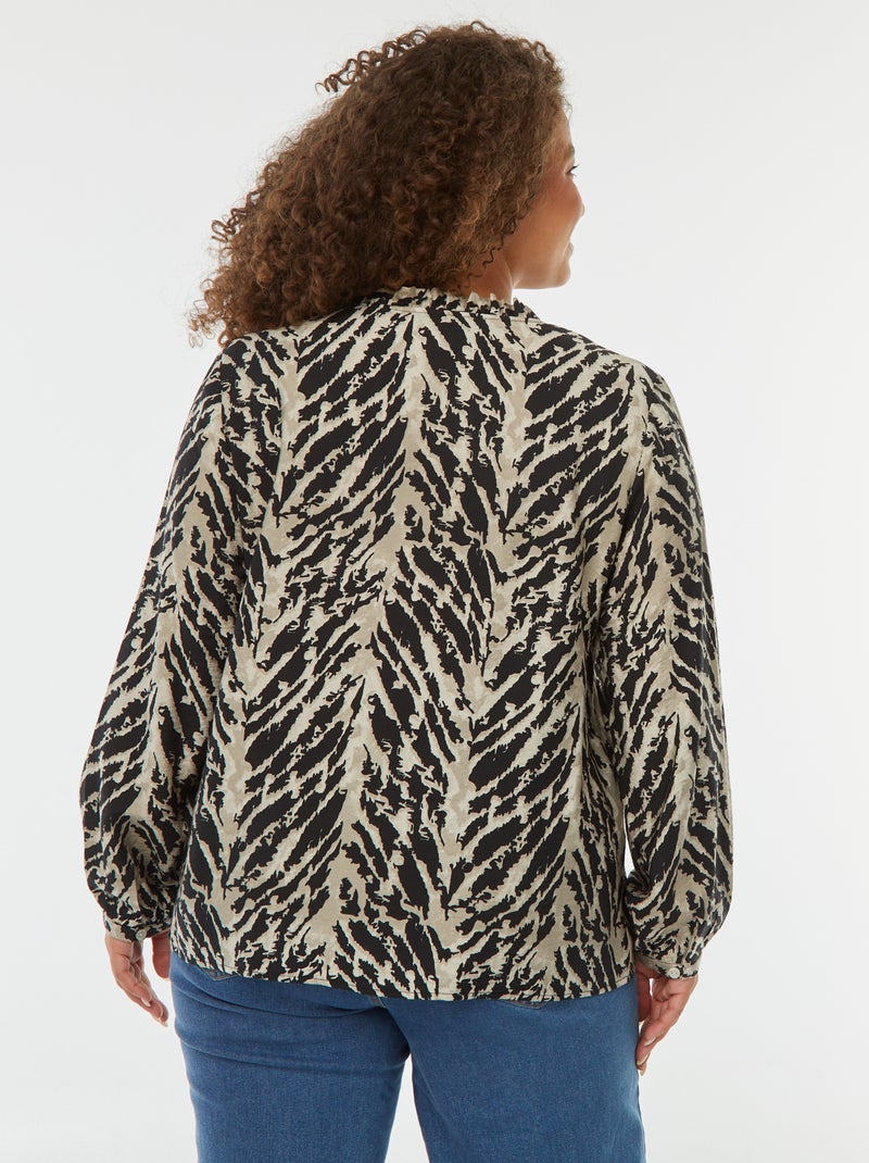 Blusa scollo a V e maniche lunghe con motivo Beige - Kiabi