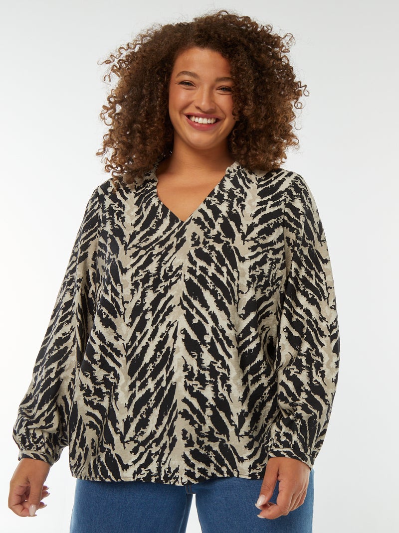 Blusa scollo a V e maniche lunghe con motivo Beige - Kiabi