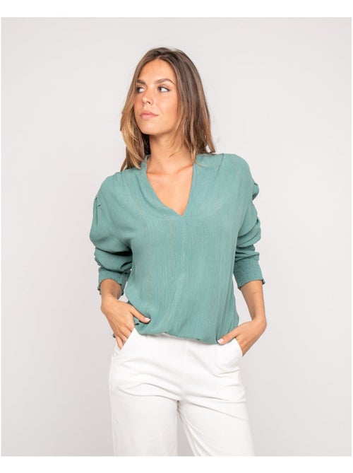 Blusa scollo a V lurex OZAME - Kiabi