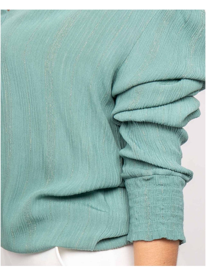 Blusa scollo a V lurex OZAME Verde acqua - Kiabi