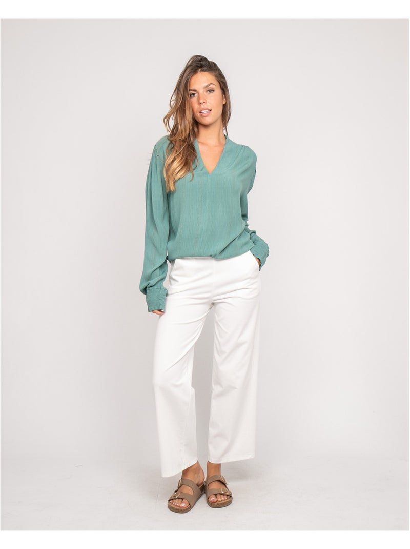 Blusa scollo a V lurex OZAME Verde acqua - Kiabi