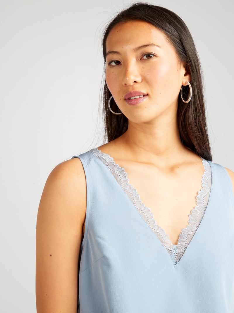 Blusa senza maniche con collo in pizzo BLU - Kiabi