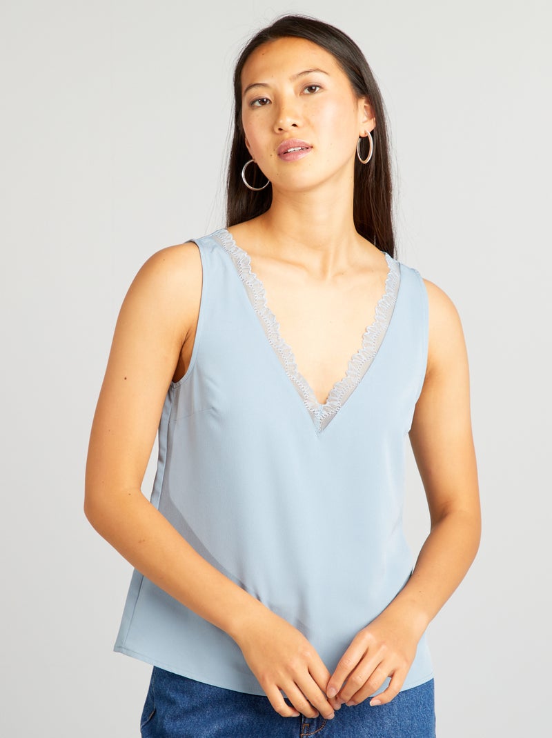 Blusa senza maniche con collo in pizzo BLU - Kiabi