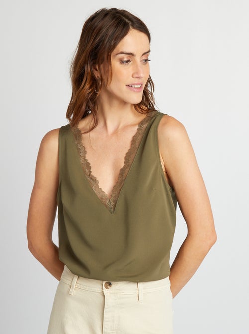 Blusa senza maniche con collo in pizzo - Kiabi