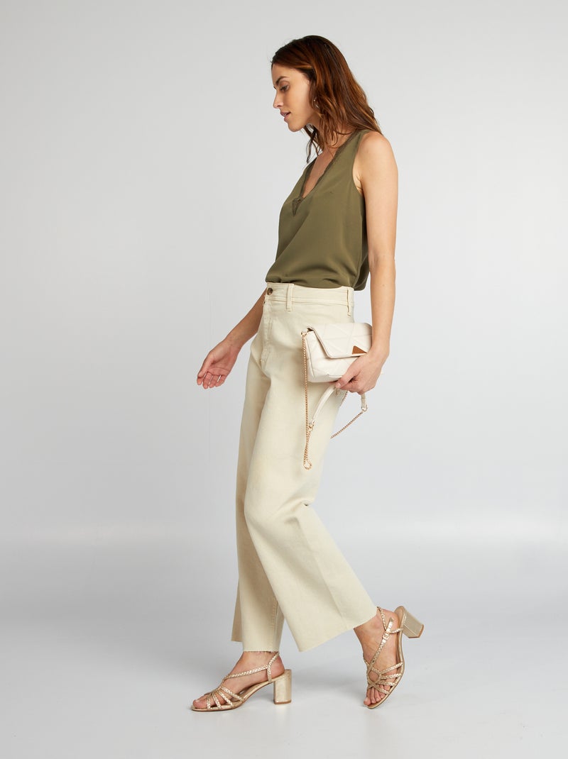 Blusa senza maniche con collo in pizzo KAKI - Kiabi