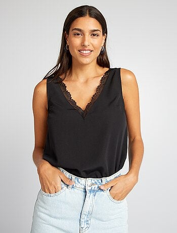 Blusa senza maniche con collo in pizzo