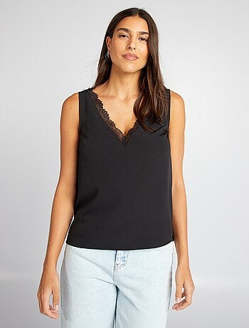 Blusa senza maniche con collo in pizzo