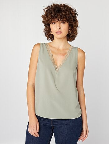 Blusa senza maniche con collo in pizzo