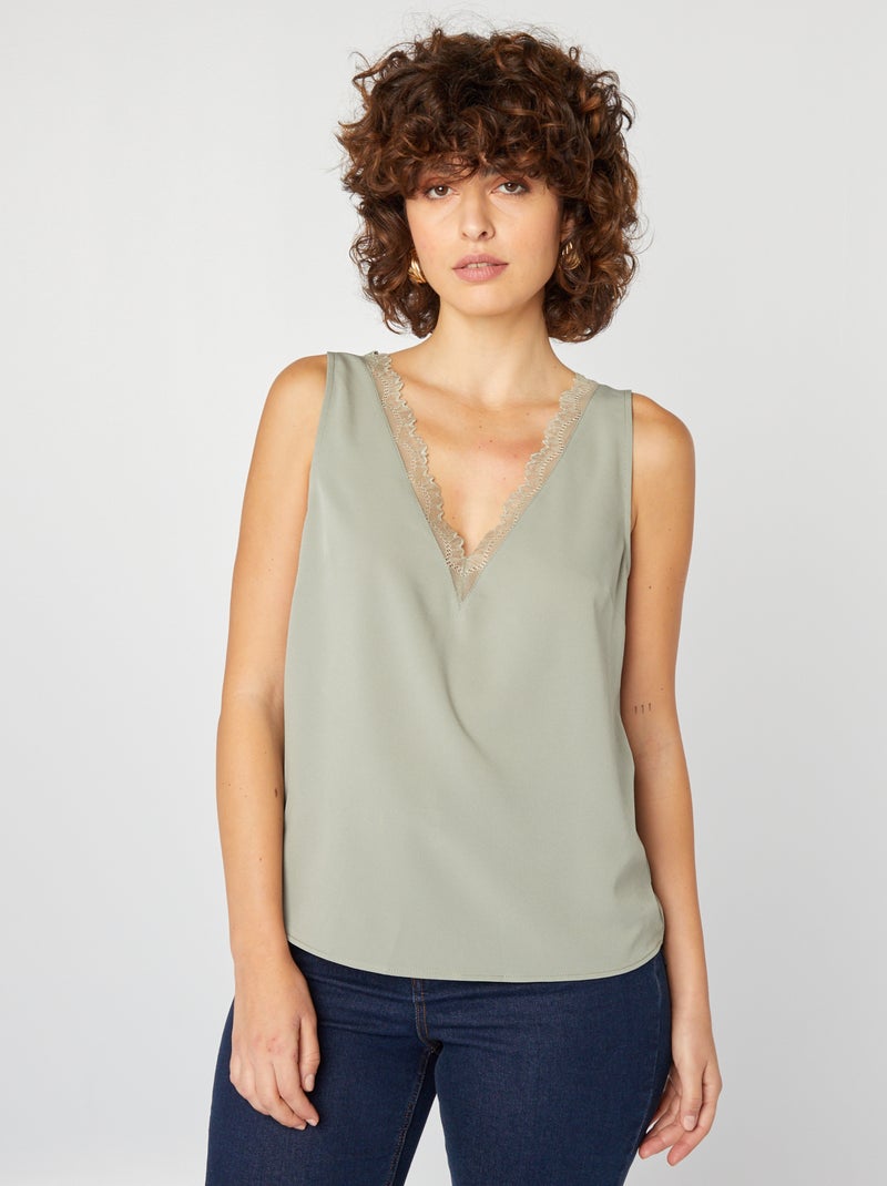 Blusa senza maniche con collo in pizzo VERDE - Kiabi