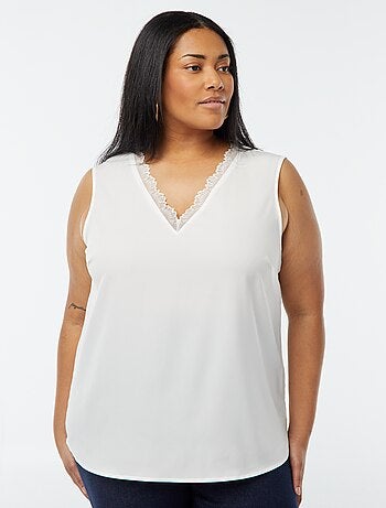 Blusa senza maniche con scollo a V e bordi in pizzo