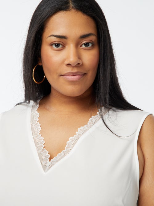 Blusa senza maniche con scollo a V e bordi in pizzo - Kiabi