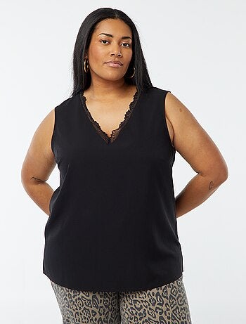 Blusa senza maniche con scollo a V e bordi in pizzo