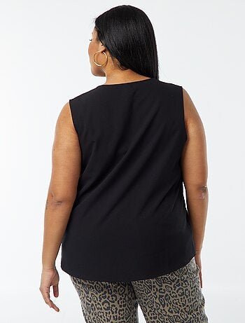 Blusa senza maniche con scollo a V e bordi in pizzo